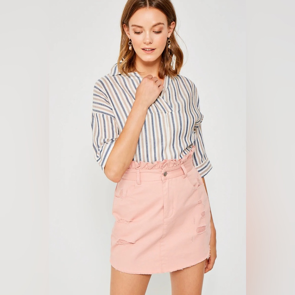 Hayden Los Angeles Pink Distressed Paperbag Denim Skirt